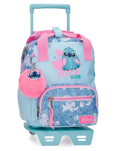 MOCHILA ADAP. 28CM. C/CARRO. STITCH HEARTS